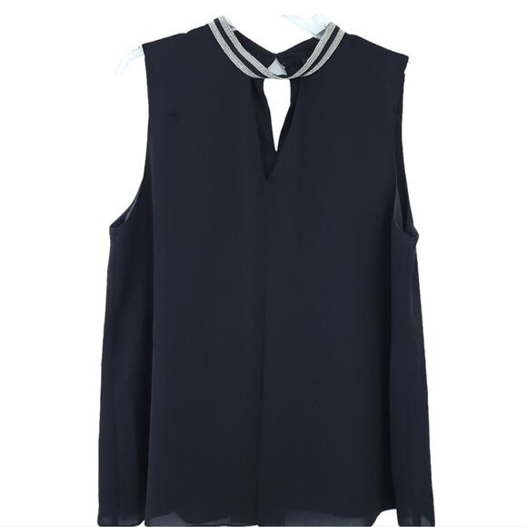 Laundry by Shelli Segal Black Sleeveless Blouse Large Silver Embellish Neckline - Picture 1 of 7